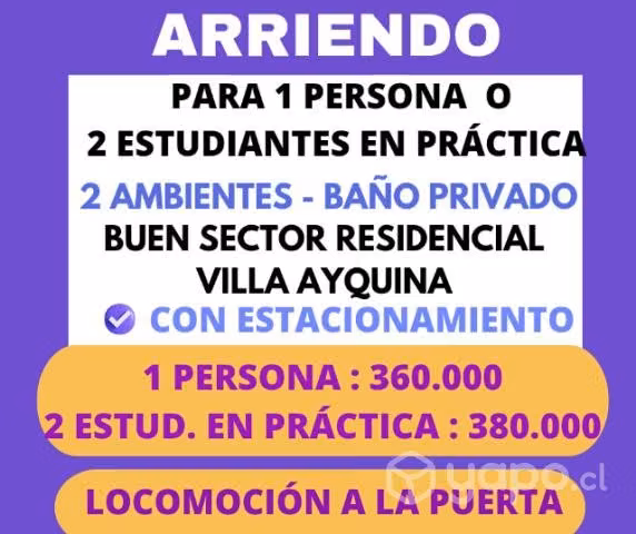 2 ambientes con baño privado y estacionamiento